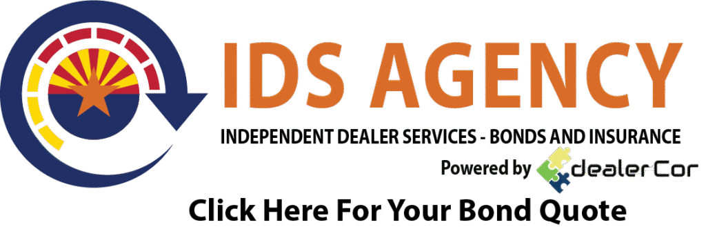 Banner for IDS Agency offering bond and insurance services for Arizona independent auto dealers, powered by dealerCor.